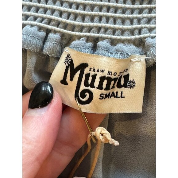 Show Me Your Mumu Blue Gray Off The Shoulder Chiffon Hacienda Maxi Dress S NWT - Picture 9 of 12